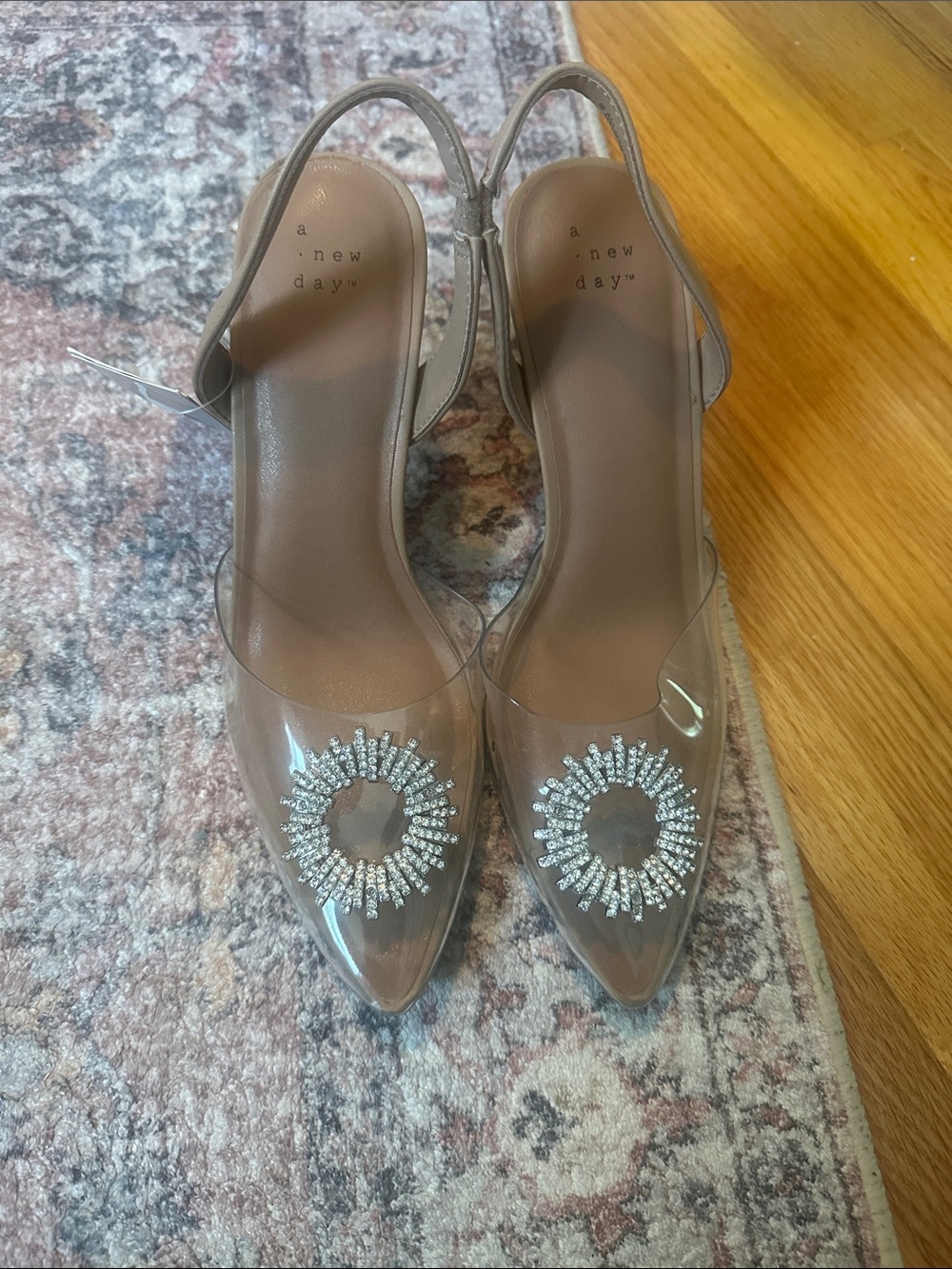 a new day Clear Pointed Slingback Heels with Crystal Sunburst - Taupe